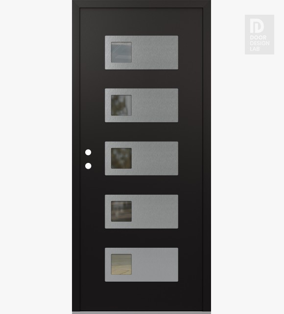 Modern Steel Front Door Diamond D2 36" x 80" black/black clear Glass Panel stainless steel RHI