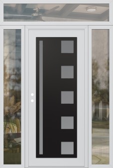 Diamond C3 68" x 96" white/white frosted Glass Panel black RHI with 2 Sidelites and Transom clear Glass