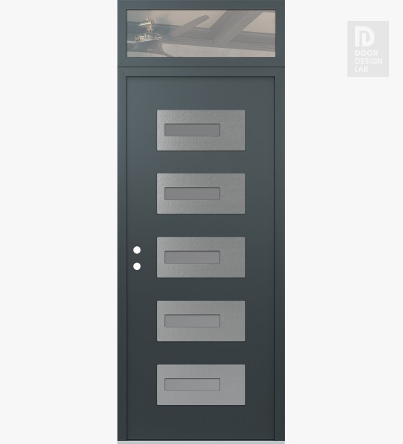 Modern Steel Front Door Diamond D6 36" x 96" anthracite/anthracite frosted Glass Panel stainless steel RHI with Transom clear Glass