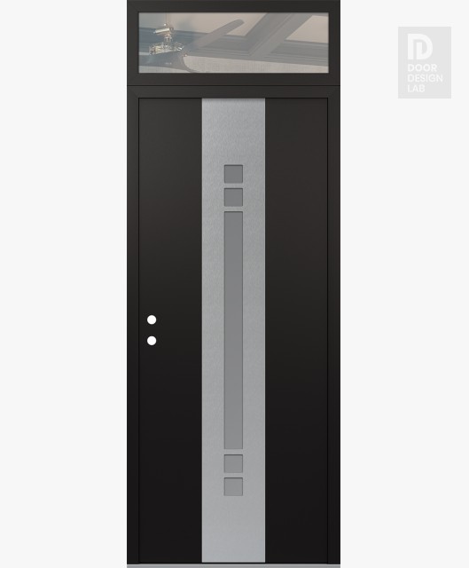 Modern Steel Front Door DIAMOND A4 36" X 96" BLACK/WHITE FROSTED GLASS PANEL STAINLESS STEEL RHI WITH TRANSOM CLEAR GLASS