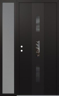 DIAMOND A7 48" X 80" BLACK/BLACK MIRRORED GLASS PANEL BLACK RHI WITH SIDELITE FROSTED GLASS