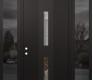 Modern Steel Front Door DIAMOND A6 60" X 96" BLACK/BLACK CLEAR GLASS PANEL BLACK RHI WITH 2 SIDELITES AND TRANSOM MIRRORED GLASS
