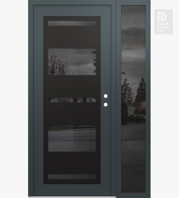 Modern Steel Front Door Diamond C10 52" x 80" anthracite/anthracite mirrored Glass Panel black LHI with Sidelite mirrored Glass