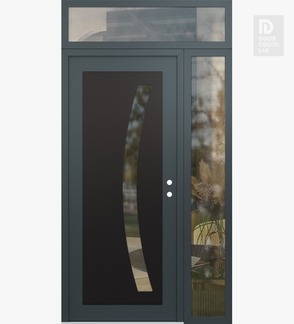 Modern Steel Front Door Diamond C4 48" x 96" anthracite/anthracite clear Glass Panel black LHI with Sidelite and Transom clear Glass