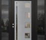 Modern Steel Front Door Diamond C3 64" x 96" black/black clear Glass Panel stainless steel RHI with 2 Sidelites and Transom mirrored Glass