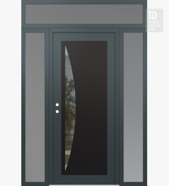 Modern Steel Front Door Diamond C13 64" x 96" anthracite/anthracite clear Glass Panel black RHI with 2 Sidelites and Transom frosted Glass