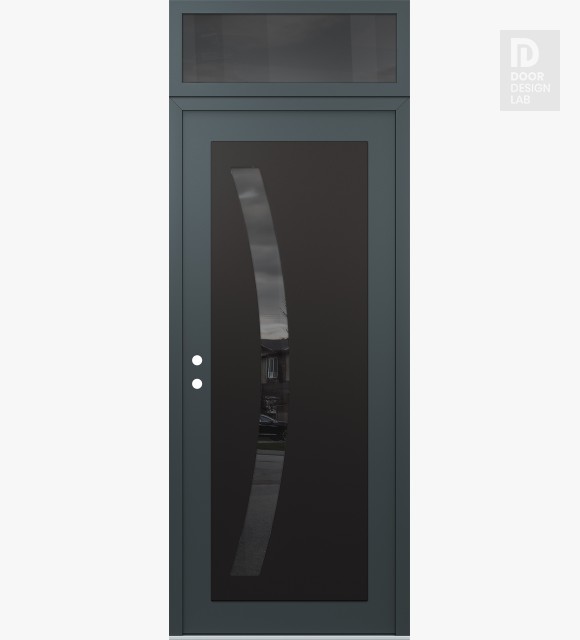 Modern Steel Front Door Diamond C4 36" x 96" anthracite/anthracite mirrored Glass Panel black RHI with Transom mirrored Glass