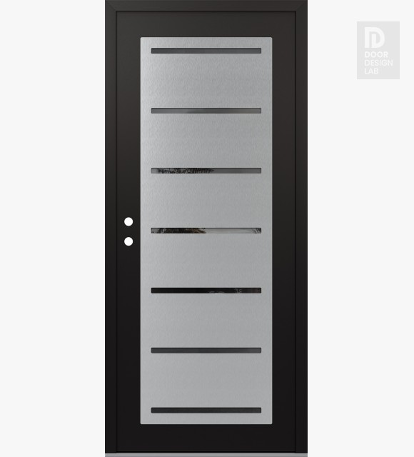 Modern Steel Front Door Diamond C11 36" x 80" black/black mirrored Glass Panel stainless steel RHI