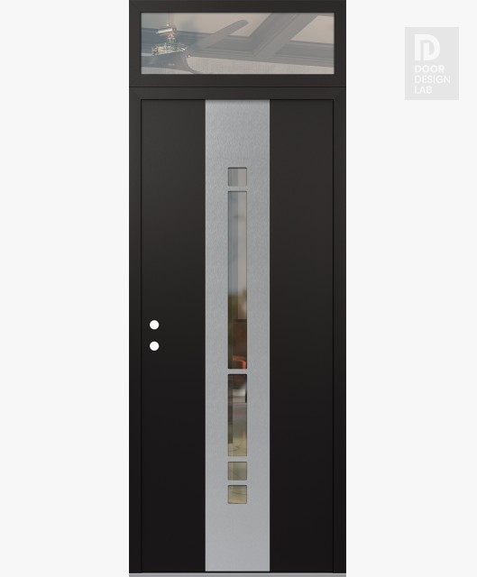 Modern Steel Front Door DIAMOND A3 36" X 96" BLACK/BLACK CLEAR GLASS PANEL STAINLESS STEEL RHI WITH TRANSOM CLEAR GLASS