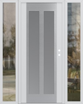 Diamond C14 68" x 80" white/white frosted Glass Panel stainless steel LHI with 2 Sidelites clear Glass