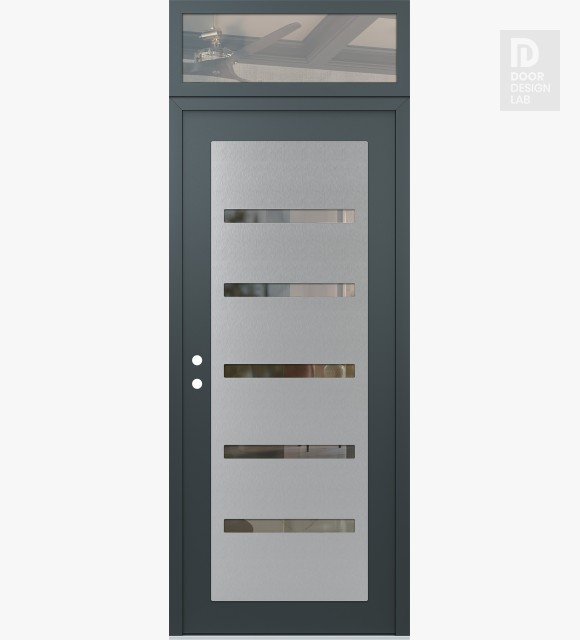 Modern Steel Front Door Diamond C7 36" x 96" anthracite/anthracite clear Glass Panel stainless steel RHI with Transom clear Glass