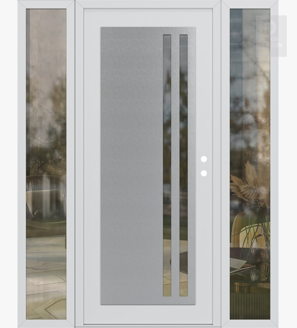 Modern Steel Front Door Diamond C6 60" x 80" white/white clear Glass Panel stainless steel LHI with 2 Sidelites clear Glass