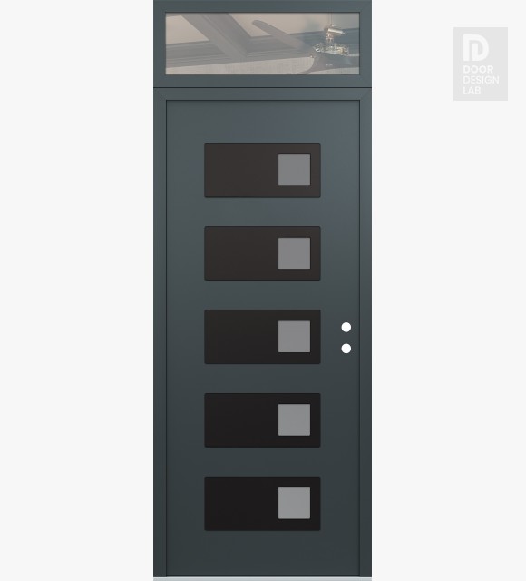 Modern Steel Front Door Diamond D2 36" x 96" anthracite/anthracite frosted Glass Panel black LHI with Transom clear Glass