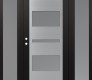 Modern Steel Front Door Diamond C10 64" x 80" black/white frosted Glass Panel stainless steel RHI with 2 Sidelites frosted Glass