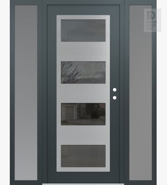 Modern Steel Front Door Diamond C2 60" x 80" anthracite/anthracite mirrored Glass Panel stainless steel LHI with 2 Sidelites frosted Glass