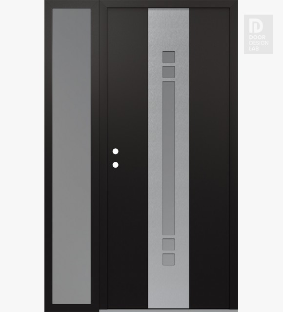Modern Steel Front Door DIAMOND A4 52" X 80" BLACK/WHITE FROSTED GLASS PANEL STAINLESS STEEL RHI WITH SIDELITE FROSTED GLASS