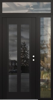 Diamond C14 52" x 96" black/black mirrored Glass Panel black LHI with Sidelite and Transom clear Glass
