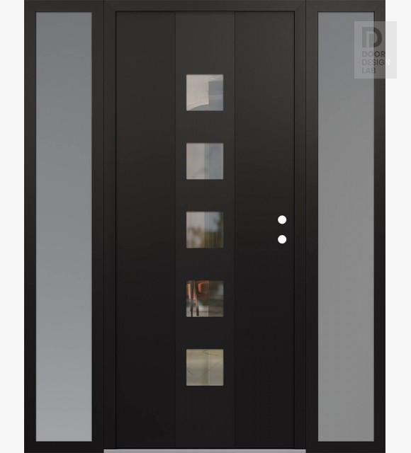 Modern Steel Front Door DIAMOND A13 68" X 80" BLACK/BLACK CLEAR GLASS PANEL BLACK LHI WITH 2 SIDELITES FROSTED GLASS