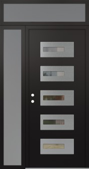 Diamond D6 50" x 96" black/black clear Glass Panel stainless steel RHI with Sidelite and Transom frosted Glass
