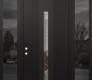 Modern Steel Front Door DIAMOND A2 68" X 96" BLACK/BLACK CLEAR GLASS PANEL BLACK RHI WITH 2 SIDELITES AND TRANSOM MIRRORED GLASS
