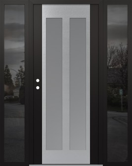 Diamond C14 68" x 80" black/white frosted Glass Panel stainless steel RHI with 2 Sidelites mirrored Glass