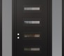 Modern Steel Front Door Diamond D4 68" x 96" black/black clear Glass Panel black RHI with 2 Sidelites and Transom frosted Glass