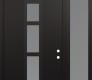 Modern Steel Front Door DIAMOND A10 48" X 96" BLACK/WHITE FROSTED GLASS PANEL BLACK LHI WITH SIDELITE AND TRANSOM FROSTED GLASS