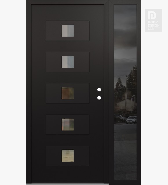 Modern Steel Front Door Diamond D8 52" x 80" black/black clear Glass Panel black LHI with Sidelite mirrored Glass
