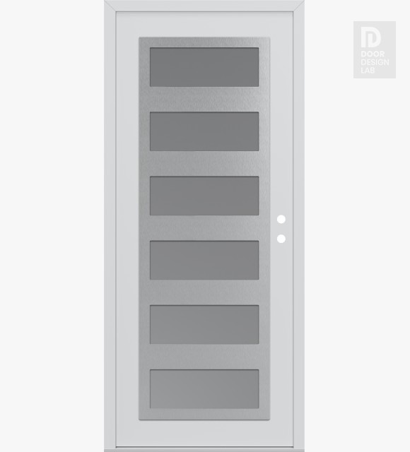 Modern Steel Front Door Diamond C9 36" x 80" white/white frosted Glass Panel stainless steel LHI