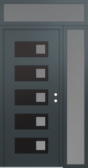 Diamond D2 52" x 96" anthracite/anthracite frosted Glass Panel black LHI with Sidelite and Transom frosted Glass