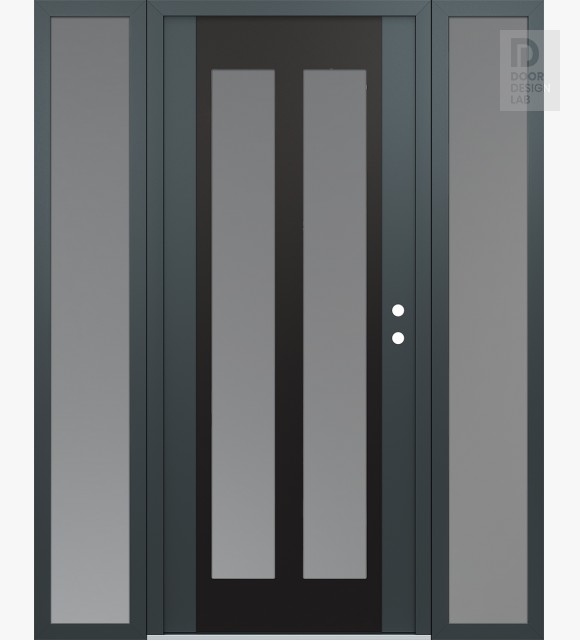 Modern Steel Front Door Diamond C14 68" x 80" anthracite/anthracite frosted Glass Panel black LHI with 2 Sidelites frosted Glass
