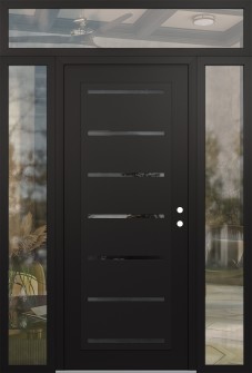 Diamond C11 60" x 96" black/black mirrored Glass Panel black LHI with 2 Sidelites and Transom clear Glass