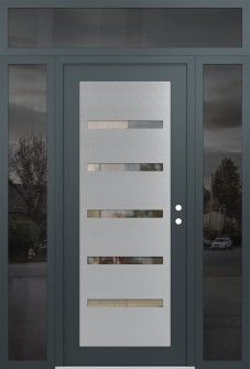 Diamond C7 68" x 96" anthracite/anthracite clear Glass Panel stainless steel LHI with 2 Sidelites and Transom mirrored Glass