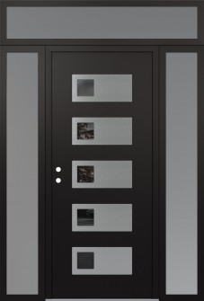 Diamond D2 68" x 96" black/black mirrored Glass Panel stainless steel RHI with 2 Sidelites and Transom frosted Glass