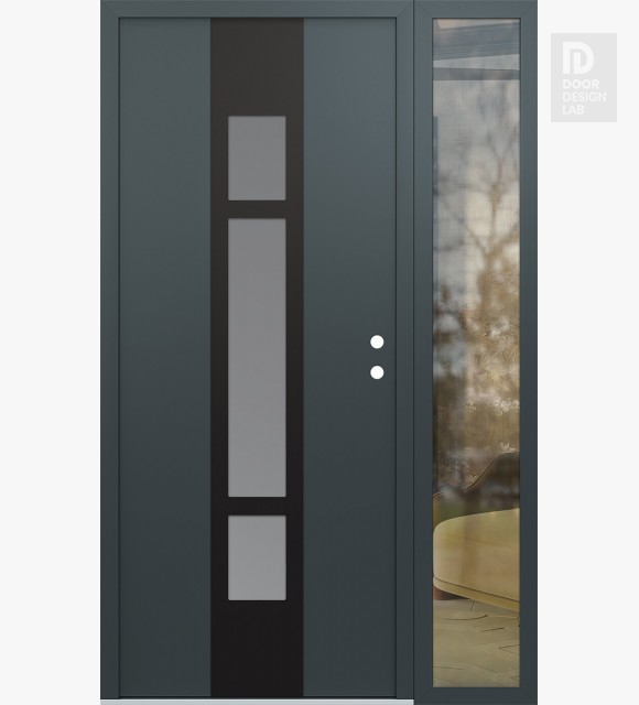 Modern Steel Front Door DIAMOND A9 52" X 80" ANTHRACITE/ANTHRACITE FROSTED GLASS PANEL BLACK LHI WITH SIDELITE CLEAR GLASS
