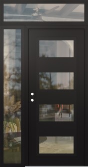 Diamond C2 52" x 96" black/black clear Glass Panel black RHI with Sidelite and Transom clear Glass