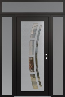 Diamond C12 60" x 96" black/black clear Glass Panel stainless steel LHI with 2 Sidelites and Transom frosted Glass