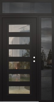 Diamond C9 52" x 96" black/black clear Glass Panel black LHI with Sidelite and Transom mirrored Glass