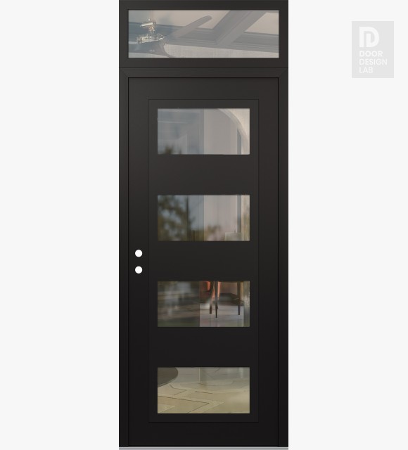 Modern Steel Front Door Diamond C2 36" x 96" black/black clear Glass Panel black RHI with Transom clear Glass