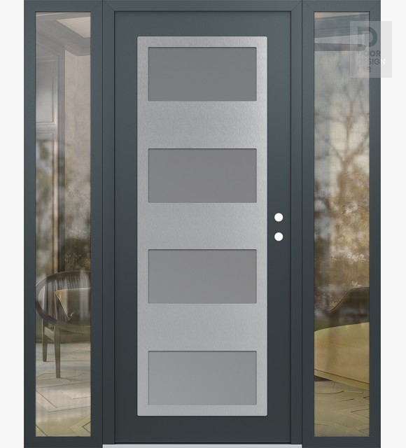 Modern Steel Front Door Diamond C2 64" x 80" anthracite/anthracite frosted Glass Panel stainless steel LHI with 2 Sidelites clear Glass