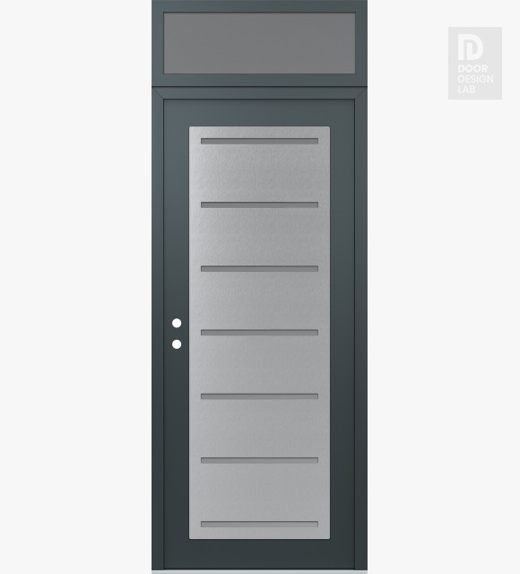 Modern Steel Front Door Diamond C11 36" x 96" anthracite/anthracite frosted Glass Panel stainless steel RHI with Transom frosted Glass