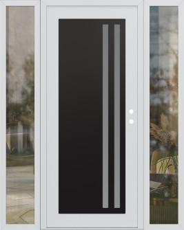 Diamond C6 64" x 80" white/white frosted Glass Panel black LHI with 2 Sidelites clear Glass