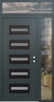 Diamond D4 52" x 96" anthracite/anthracite frosted Glass Panel black LHI with Sidelite and Transom clear Glass