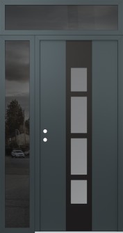 DIAMOND A10 48" X 96" ANTHRACITE/ANTHRACITE FROSTED GLASS PANEL BLACK RHI WITH SIDELITE AND TRANSOM MIRRORED GLASS