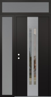 DIAMOND A8 48" X 96" BLACK/BLACK CLEAR GLASS PANEL STAINLESS STEEL RHI WITH SIDELITE AND TRANSOM FROSTED GLASS