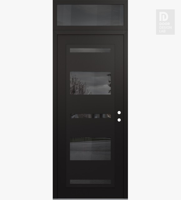 Modern Steel Front Door Diamond C10 36" x 96" black/black mirrored Glass Panel black LHI with Transom mirrored Glass
