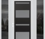 Modern Steel Front Door Diamond C10 60" x 96" white/white frosted Glass Panel black RHI with 2 Sidelites and Transom mirrored Glass