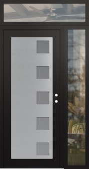Diamond C5 50" x 96" black/white frosted Glass Panel stainless steel LHI with Sidelite and Transom clear Glass