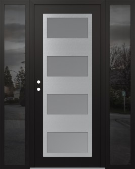 Diamond C2 64" x 80" black/white frosted Glass Panel stainless steel RHI with 2 Sidelites mirrored Glass