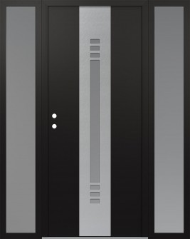 DIAMOND A5 68" X 80" BLACK/WHITE FROSTED GLASS PANEL STAINLESS STEEL RHI WITH 2 SIDELITES FROSTED GLASS